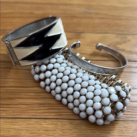 Black White Silver Bracelets Cuff - Picture 1 of 5